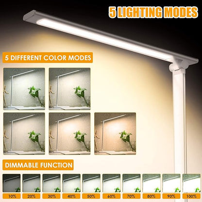 LED Desk Lamp, Eye-Caring Dimmable Table Lamps, Portable Office Lamp with USB Charging Port, 5 Lighting Modes, Timer Function, Touch Sensitive Control for Reading, Study, Working