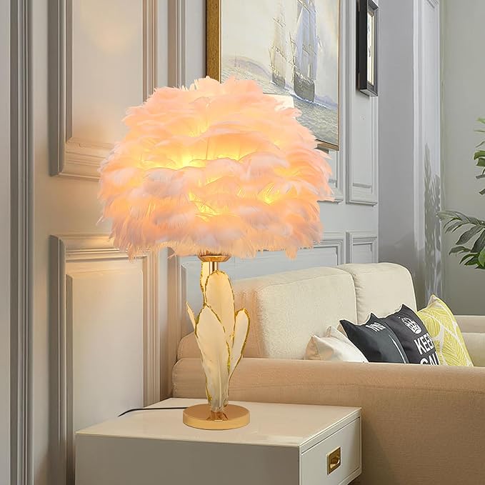 ZYLEIESENBAO Girl Lamp Creative Feather Table Lamp Gold Pink Bedside Princess Lamp Goose Feather Desk Lamp Simple Atmosphere Decoration Art Wedding Romantic Table Lamp