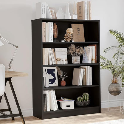Farini 4 Shelf boockase Display Bookcase Freestanding Wooden Bookshelves for Home Office Living Room,48 Inch Height,Black