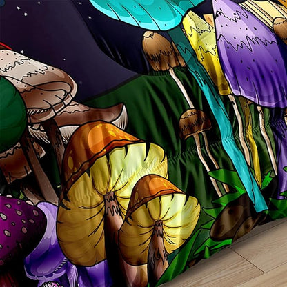 Mushroom Twin Comforter Set for Boys Cartoon Colorful Mushroom Bedding Set Night Sky Mushroom Comforter Set for Boys Bedroom All-Season Breathable Cute Mushroom Quilt with Pillowcase