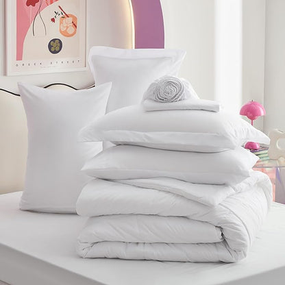 Bedsure White Twin Comforter Set - 5 Pieces Solid Twin Bed in a Bag, Twin Bed Set White with Comforters, Sheets, Pillowcase & Sham