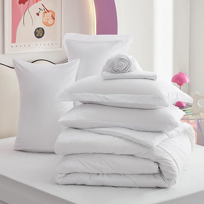Bedsure White King Size Comforter Set - 7 Pieces Solid King Bed in a Bag, King Bed Set White with Comforters, Sheets, Pillowcases & Shams