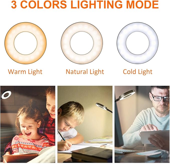 Clip on Light Reading Lights, 48 LED USB Desk Lamp with 3 Color Modes 10 Brightness, Eye Protection Book Clamp Light, 360 ° Flexible Gooseneck Clamp Lamp for Desk Headboard Video Conferencing