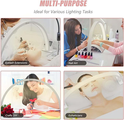 Half Moon Light for Nail Desk,30in Nail Desk Lamp, Lash Lamp for Eyelash Extensions Tattoo Spa Salon 180° All-Round Lighting Half Moon Nail Lamp with Cool/Warm Tones & 10 Brightness