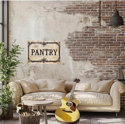 Vintage Distressed Style Aluminum PANTRY Wall Decor Metal Sign 8X12in Retro Ornate Border Rustic Art Sign for Kitchen Pantry Room Farmhouse Home Decoration