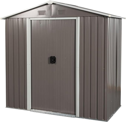 8 x 4 FT Outdoor Storage Shed, Metal Garden Shed with Floor Frame, Tool Shed Outdoor Storage with Lockable Sliding Doors & Air Vents, Storage House Waterproof for Backyard, Lawn, Gray