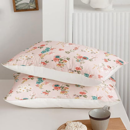 Floral Comforter Full Size,Pink Floral Kids Comforter Set,3Pcs Bedding Set Printed Comforter with 2 Pillowcases,Down Alternative,Soft and Lightweight,for All Seasons