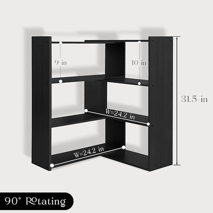 4-Tier Wooden Bookshelf, Expandable 25-47 inch Wide Bookcase, Modern Freestanding Bookcas for Small Space or Corner (Black)