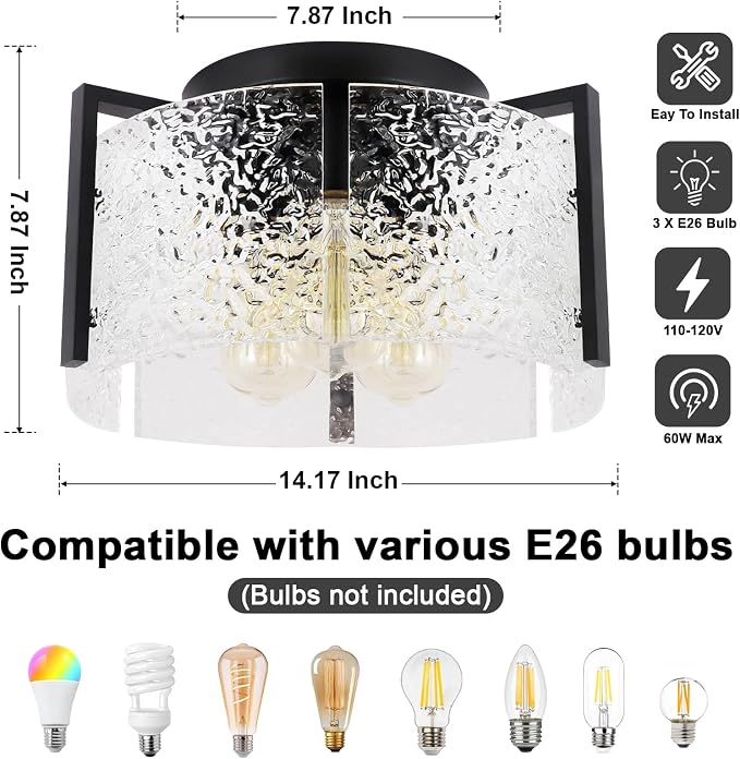 Bektas Semi Flush Mount Ceiling Light, Hallway Light Fixture,Entryway Light,Modern Bedroom Lampe,Metal Light Fixtures,Lighting Fixture Flush Mount for Kitchen Bathroom Dining Room ETL Listed