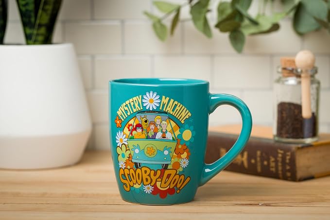 Silver Buffalo Scooby Doo Group Mystery Machine Flowers, Ceramic Mug, 25oz | Jumbo Curved, 0.74 Liters