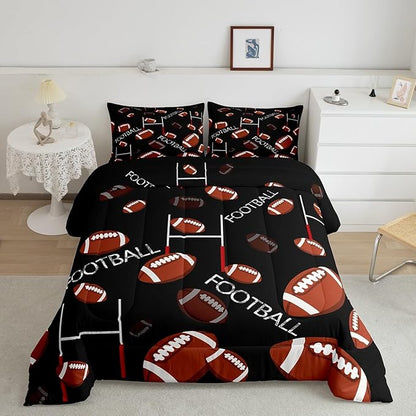 Feelyou Rugby Sports Comforter Set Full Size Football Comforter for Kids Teens Adults Soccer Ball Game Bedding Set Gift for Football Lover Duvet Set Room Decor 3Pcs with 2 Pillow Case