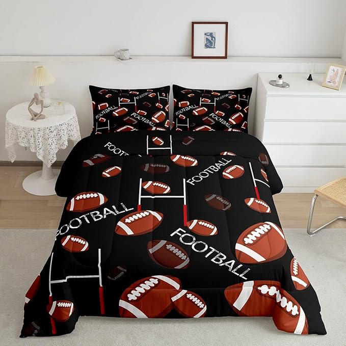 Feelyou Rugby Sports Comforter Set King Size Football Comforter for Kids Teens Adults Soccer Ball Game Bedding Set Gift for Football Lover Duvet Set Room Decor 3Pcs with 2 Pillow Case