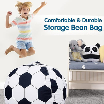 Lukeight Stuffed Animal Storage Bean Bag Chair Cover for Kids, Soccer Zipper Beanbag Chair Cover for Organizing Toddler & Kids' Rooms Plush Toys (Soccer, X-Large)