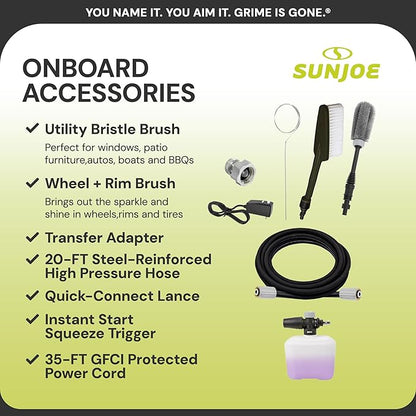 Sun Joe Electric Pressure Power Washer w/ 4 Nozzles & Foam Cannon, 2200 PSI (PWMA Certified), 1.1 GPM, 14.9-Amp Motor - Heavy-Duty Cleaning Machine for Patios, Decks, & Sidewalks, SPX3000-XT1 XTREAM