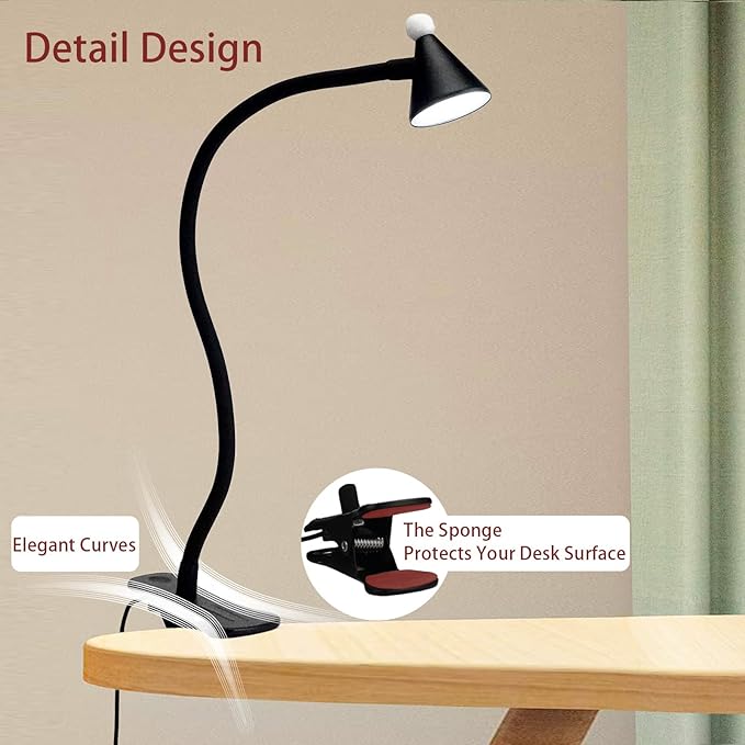 LED Desk Lamp with Clamp,Reading Light with Long Flexible Gooseneck,Clamp Light for Reading,Bed Lights for Headboard,Book Light for Kids with 30 Adjustable Color Modes,Clamp Lamp for Home, Black