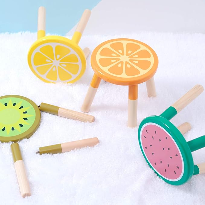 9 Inch Kids Solid Hard Wood Fruit Chair, Crafted Hand-Painted Wood with Assembled Four-Legged Sitting Stool, Bedroom, Playroom, Orange Furniture Stool for Toddler, Children, Boys, Girls(Orange)
