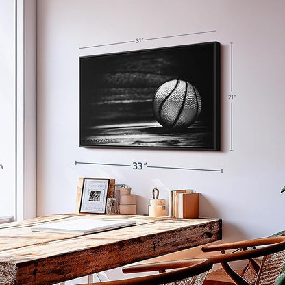 ElephantStock Basketball Wall Art - Horizontal Framed Canvas - 1-Piece Hallway Wall Decor - Photography sports Canvas Print - Black and Gray Decor for Wall - 31" X 21"