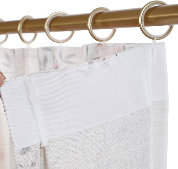 Pink Floral Pinch Pleated Linen Curtains - 2 Panels of Privacy Light-Filtering Printed Curtains Suitable for Dining Rooms and Farmhouses.84 Inches Wide by 84 Inches Long