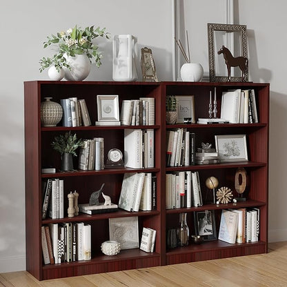 Farini 4 Shelf boockase Display Bookcase Freestanding Wooden Bookshelves for Home Office Living Room,48 Inch Height,Mahogany