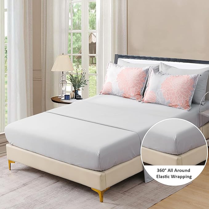 Yiran Blush Grey Floral Bed in a Bag Comforter 7 Pieces Soft Microfiber Comforter Set Bedding Set King Size 103"×90"(1 Comforter,2 Pillowcases,2 Pillow Shams,1 Flat Sheet,1 Fitted Sheet)