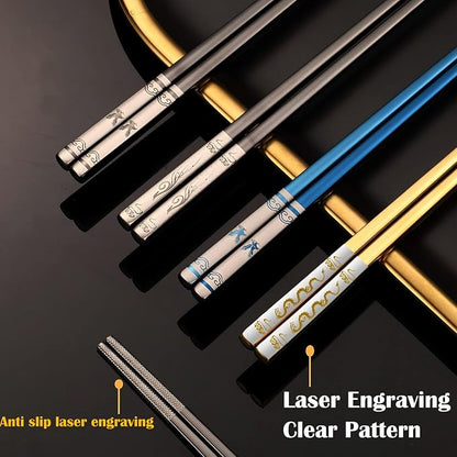 Metal Chopsticks Reusable,Stainless Steel,Titanium Plated,Black Phoenix 1PC | Portable Chop Stick with Case,Good for Beginners,Non-slip,Lightweight,Good for travel,snack,Chinese, Korean,Japanese Cuisines