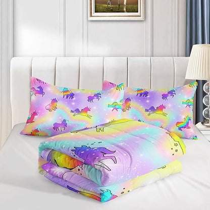 Datura home Unicorn Rainbow Comforter Bedding Set for Girls Kids Children Teens,Sky Glitter Star Colorful Bedding Set with 1 Comforter and 2 Pillowcases(Unicorn3 Full)