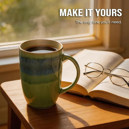 22oz Oversized Heavyweight Ceramic Coffee Mug, Large (Green) | 22oz Extra Large, Oversized Heavyweight Ceramic, Reactive Glaze, Microwave & Dishwasher Safe, Prop 65 Compliant, Gift Box