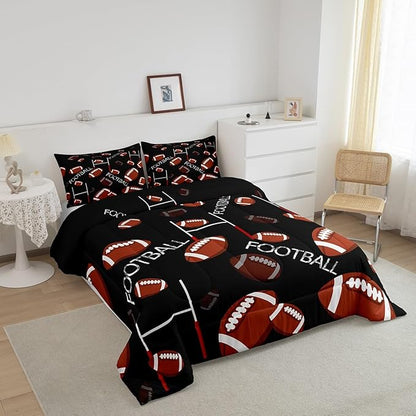 Feelyou Rugby Sports Comforter Set Full Size Football Comforter for Kids Teens Adults Soccer Ball Game Bedding Set Gift for Football Lover Duvet Set Room Decor 3Pcs with 2 Pillow Case