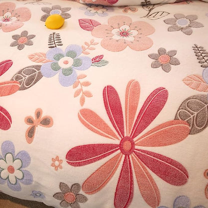 MorroMorn Pink Duvet Cover Queen, Floral Bedding Sets, Comforter Covers Set, Down Alternative Blanket Ultra Soft Kawaii Cute Blooming Flowers for Girls Kids Teen Women Full Double Size