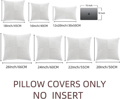 Fancy Homi 2 Packs Pure White Decorative Throw Pillow Covers 18x18 Inch for Living Room Couch Bed Sofa, Farmhouse Boho Home Decor, Soft Corss Corduroy Patchwork Textured Square Cushion Case 45x45 cm