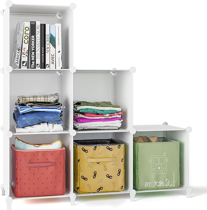 FUNLAX Cube Storage, 6 Storage Cubes Closet Organizers and Storage Portable Cube Storage Organizer Plastic Bookshelf Bookcase for Study Room, Bedroom, Office, White