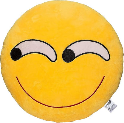 EvZ Official Certified Sinister Emoji Pillow - 32cm Large Soft Plush Smirking Face Emoticon Cushion - Funny Mischievous Decorative Stuffed Toy for Gaming Room, Office Humor (Yellow)