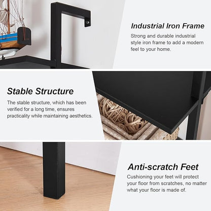 HOMISSUE Corner Bookshelf, 12-Tier L Shaped Bookshelf, Double Wide Corner Wall Mount Bookcase with Metal Frame and Wood, Modern Industrial Corner Shelf for Living Room, Kitchen, Home Office Black