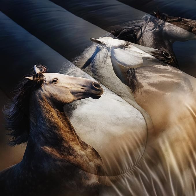 Horse Comforter Full Size,Galloping Horse Comforter Set for Kids Teens Girls Boys,3Pcs Bedding Set Printed Comforter with 2 Pillowcases,Soft and Lightweight，Full Size