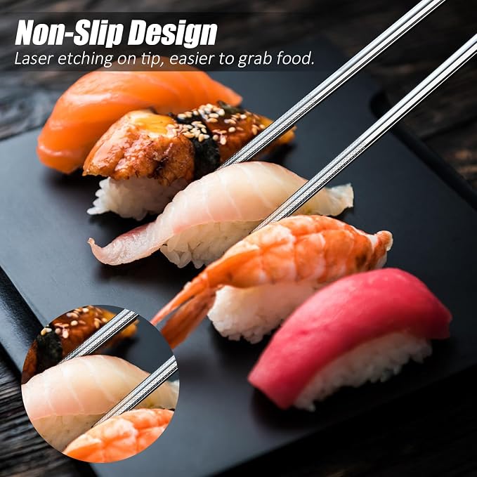 Stainless Steel Chopsticks - 5 Pairs Reusable Metal Chopsticks Dishwasher Safe, Japanese Chinese korean Chop sticks Set,Non-Slip Stainless Chop sticks, Silver Metal Chop sticks for Adults