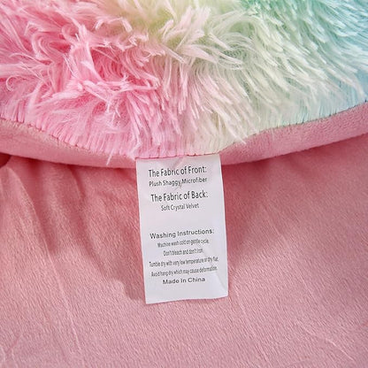 WINLIFE Shaggy Faux Fur Comforter Set Flannel Fuzzy Bedding Set Long Hair Fluffy Plush Comforter Sets Gradient Ombre Tie Dye MultiColor Bedding for Girls Women (3Pcs, Queen, Rainbow)