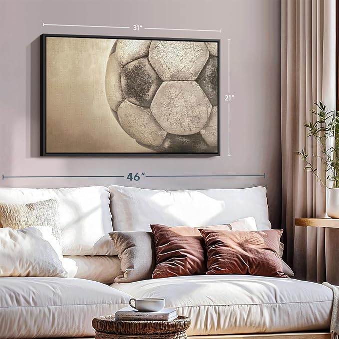Elephant Stock Worn Soccer Ball Wall Art - Horizontal Framed Canvas - 1-Piece Living Room Wall Decor - Photography sports Canvas Print - Brown and Gray Decor for Wall - 31" X 21"