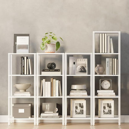 TUTOTAK Bookshelf, 4-Tier Tall Book Shelf, Narrow Bookcase for Small Space, DIY Stackable Bookshelf, for Living Room, Office, Study, Entryway, Industrial, White BS01BW004