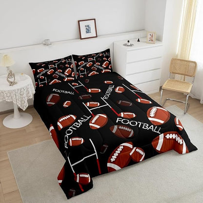 Feelyou Rugby Sports Comforter Set Full Size Football Comforter for Kids Teens Adults Soccer Ball Game Bedding Set Gift for Football Lover Duvet Set Room Decor 3Pcs with 2 Pillow Case