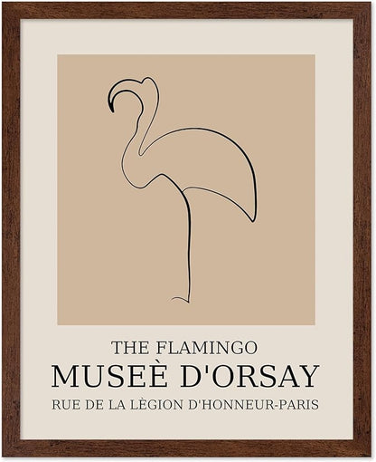 Poster Master Vintage Poster - Retro Minimalist Print - Gift for Artist, Housewarming - Flamingo, Line Drawing, Sketch, Abstract - Wall Decor for Living Room, Bedroom, 16x20 Brown Framed