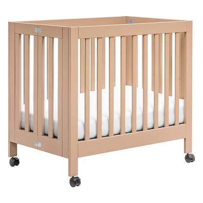 Babyletto Origami Mini Portable Folding Crib with Wheels in Canyon, 2 Adjustable Mattress Positions, Greenguard Gold Certified