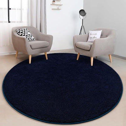 Round Area Rugs for Bedroom Living Room, 4x4 Navy Blue Super Soft Comfy Thickened Memory-Foam Indoor Circle Carpets, Modern Aesthetic Minimalist Carpet for Boys Girls Adults Nursery Home Décor
