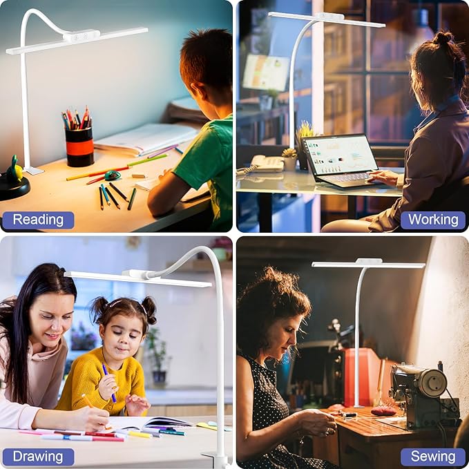 EppieBasic Desk Lamp, Architect Desk Lights for Home Office, Eye Care Led Desk Lamps with Clamp Dimmable & 4 Color Modes, 24V Bright Table Lamp Office Lighting for Working Reading Study（White）