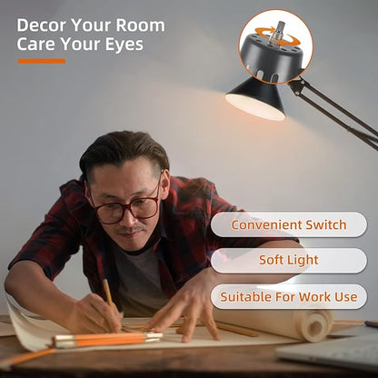 Desk Lamp for Home Office Eye-Caring Metal Extra Long Swing Arm Stable Clamp Flexible Gooseneck A19 E26 Bulb included as Table Working Reading Aesthetic Computer Versatile Light