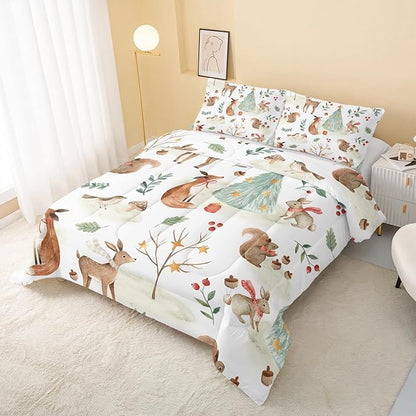 Christmas Comforter King Size,Rabbit Deer Comforter Set for Kids Teens Girls Boys,3Pcs Bedding Set Printed Comforter with 2 Pillowcases,Down Alternative,Soft and Lightweight，King Size