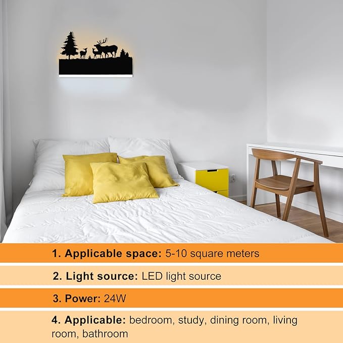 Wall Sconce LED Wall lamp, Indoor Wall Light with Cartoon Animal Pattern Design, Metal Acrylic Wall Lighting Glow Up and Down for Mirror Living Room Bedroom Hallway, 12W (Forest Deer)