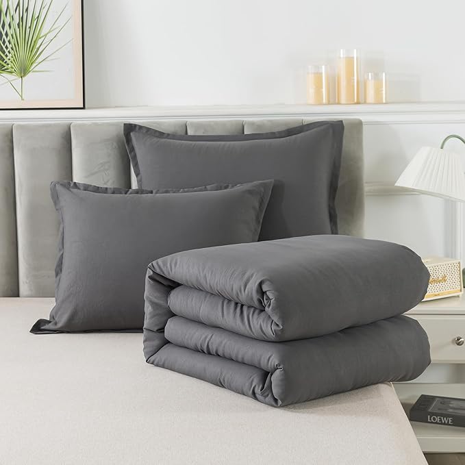 Dark Gray Comforter Set Queen, Solid Grey Down Alternative Bedding Comforter Set, Breathable Fluffy Microfiber Comforter Set (90"x90") for All Seasons with Pillowcase…