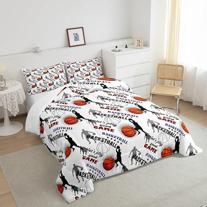 Erosebridal Teen Boys Basketball Bedding Twin Size Basketball Player Quilt Set Kids Girls Sports Bed Comforter Set All Season,Soft Lightweight Duvet Set 1 Basketball Comforter and 1 Pillow Case