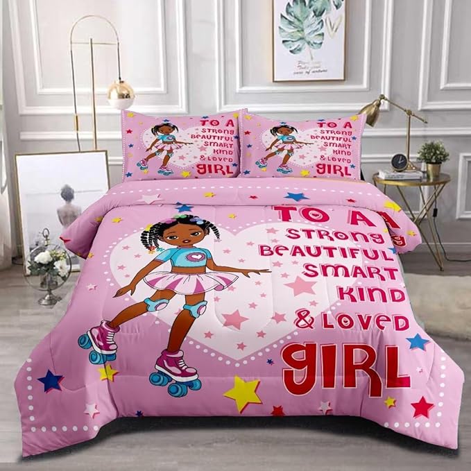 Black Ballerina Comforter Full Sets for Girls Toddle,Black Girl Magic Comforter Set for Teens Kids,African American Afro Girl Inspirational Bedding Sets