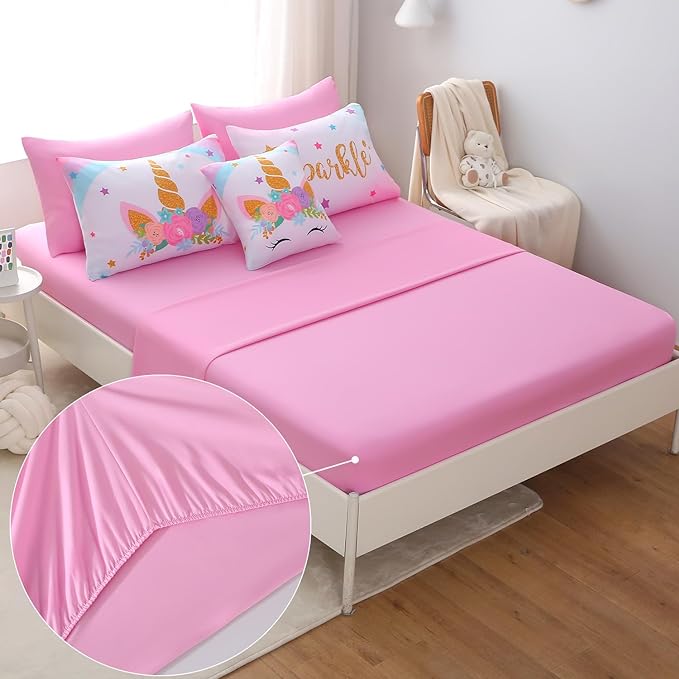 JQinHome Unicorn Twin Bedding Sets for Girls Kids,6 Piece Bed in A Bag 3D Colorful Flower Girl Unicorn Comforter Set with Sheet Set(Sparkle)